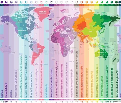 World Time Zones Vector Map with Countries Names and Borders Stock Vector - Illustration of ...