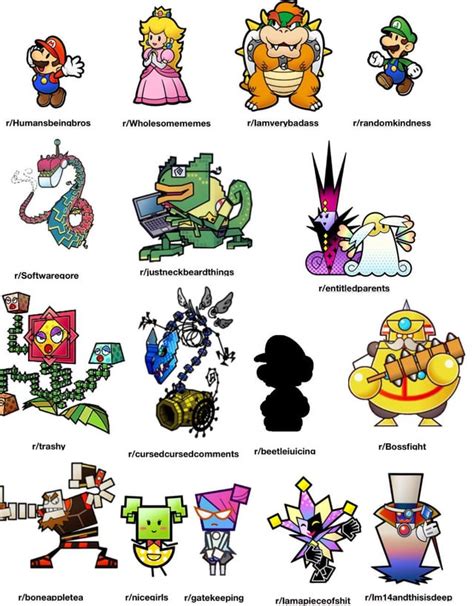 Super Paper Mario Characters potrayed by subreddits. : r/papermario