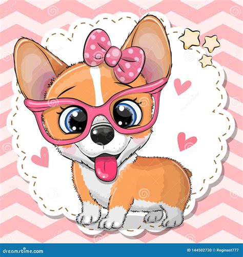 Cute Corgi Dog Girl In Pink Eyeglasses Vector Illustration | CartoonDealer.com #144502730