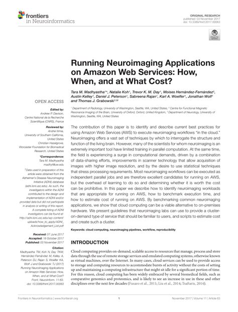 (PDF) Running Neuroimaging Applications on Amazon Web Services: How, When, and at What Cost?