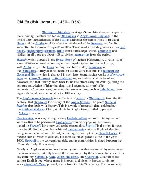 Old English literature - Old En glish literature ( 450 – 10 66) Old English literature, or - Studocu