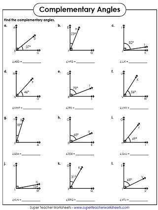 Complementary, Supplementary, Vertical Angle Worksheets