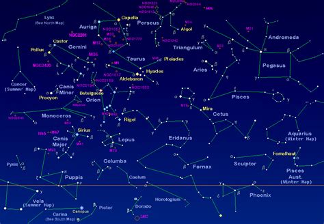 December Constellations In The Night Sky With Star Map | Outer Space Universe