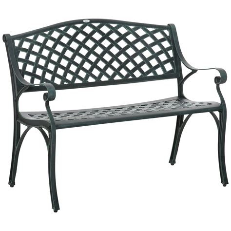 Buy Outsunny Metal Garden Bench for Front Porch, Loveseat Like 2 Person, Armrests, Copper Color ...