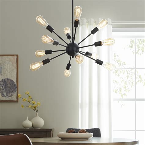 BELLEZE Sputnik Chandelier Mid Century Modern Pendant 12 Light Rustic Ceiling Light Bronze ...