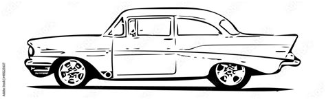 retro vintage car sketch isolated on a white background. classic retro car side view. poster or ...