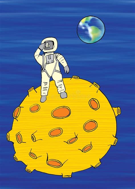 Man on the moon, cartoon stock illustration. Illustration of space - 66335679