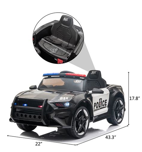 New 12V Kids Ride On Police Car with 2.4GHZ Remote Control LED Lights Siren Microphone – Black ...