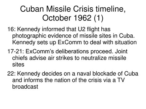 Timeline Of Cuban Missile Crisis