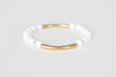 White Beaded Bar Bracelet Gold Filled or Sterling Silver Nalini - Etsy