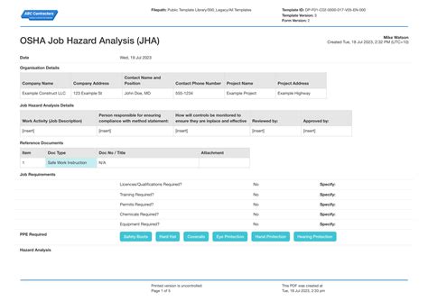 OSHA Job Hazard Analysis template: use the free template