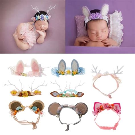 Newborn Baby Girls Photography Props Floral Ears Cute Headwear Studio Props Decoration-in Hair ...