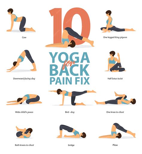 Premium Vector | 10 Yoga poses for back pain relieve.