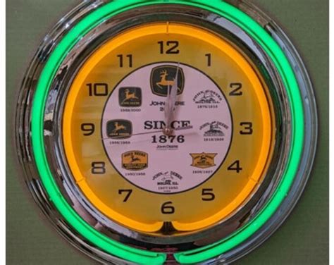 Neon Clock John Deere Logos Since 1876 Double Neon Clock Green and Yellow Light Barn Light ...