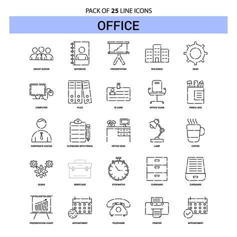 Office Line Icon Set 25 Dashed Outline Style 14234692 Vector Art at ...