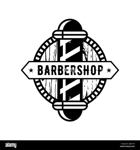 Retro barbershop logo with pole. Vintage lettering barber shop emblem. Gentleman haircut and ...