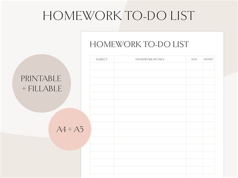 Printable Homework To-do-list , Fillable Homework Planner, Homework Checklist, Instant Download ...