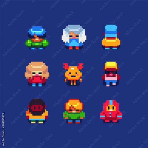 Cute people video game character top down pixel art stile, boy, girl, moose, man with a beard ...