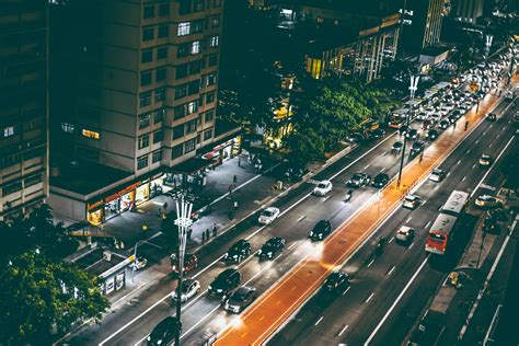 Aerial View of City Street during Nighttime · Free Stock Photo