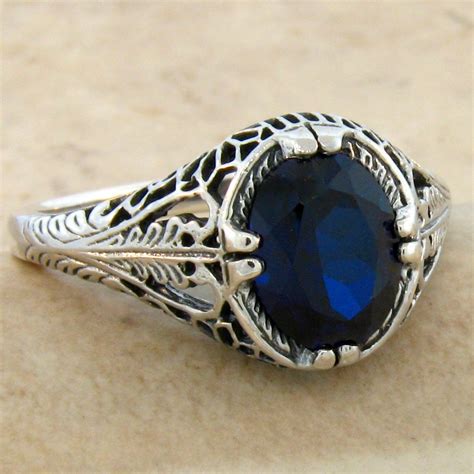 ANTIQUE STYLE .925 STERLING ROYAL BLUE LAB SAPPHIRE SILVER RING, #806 | eBay