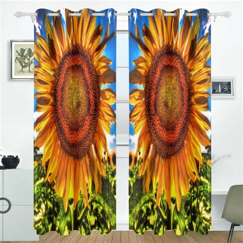 POPCreation Sunflower Window Curtain Blackout Curtains Darkening Thermal Blind Curtain for ...