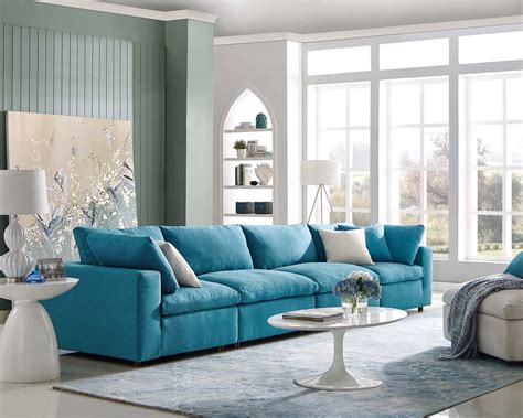 Commix Down Filled Overstuffed 4 Piece Sectional Sofa Set in Teal - Walmart.com - Walmart.com