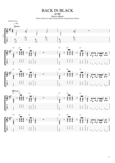 Back in Black Tab by AC/DC (Guitar Pro) - Full Score | mySongBook