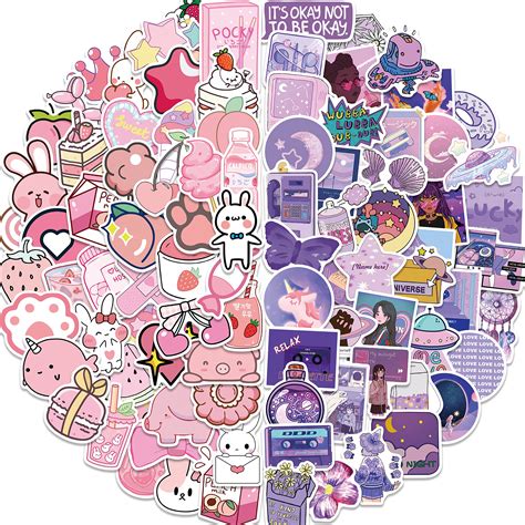 Buy Kawaii Stickers for Water Bottles - 100Pcs Cute Vsco Aesthetic Stickers Purple Stickers ...