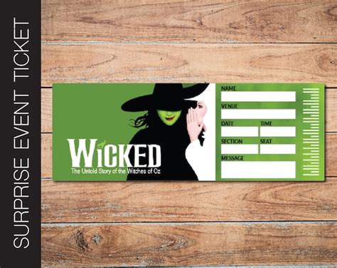 Printable WICKED Broadway Surprise Ticket. Editable Musical | Etsy