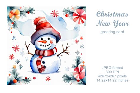 Snowman Watercolor Greeting Card Graphic by sabina.zhukovets · Creative Fabrica