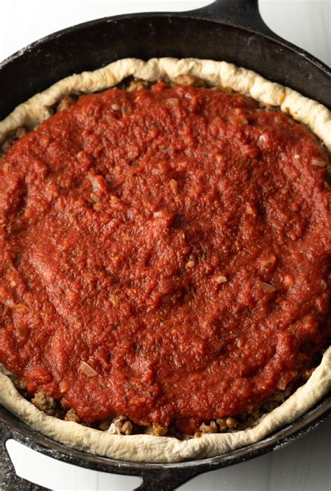 Cast Iron Deep Dish Pizza Recipe (Chicago-Style!) - A Spicy Perspective