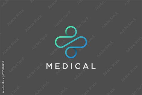 Modern Healthcare Medical Logo. Blue and Green Geometric Linear Rounded Cross Sign Health Icon ...