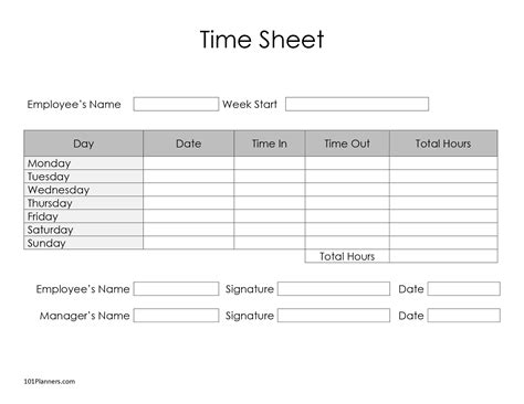 Printable Time Sheet