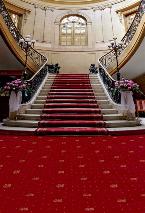 2018 Red Carpet Staircase Wedding Photography Backdrop Pink Flowers Window Wall Photo ...