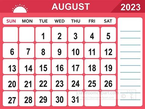 Calendar Clipart-august 2023 calendar with days of the week printable clipart