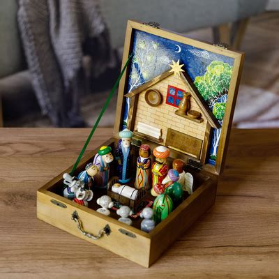 Classic Hand-Painted Nativity Scene in a Wooded Box - Miracles of Bethlehem | NOVICA