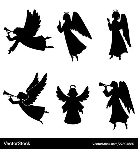 Christmas angel silhouette set Royalty Free Vector Image