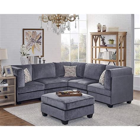 Zelmira Contemporary 6-Piece Modular Sectional Sofa in Gray Velvet - Walmart.com - Walmart.com