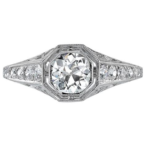 Platinum Old Mine Cut Diamond Engagement Ring For Sale at 1stdibs