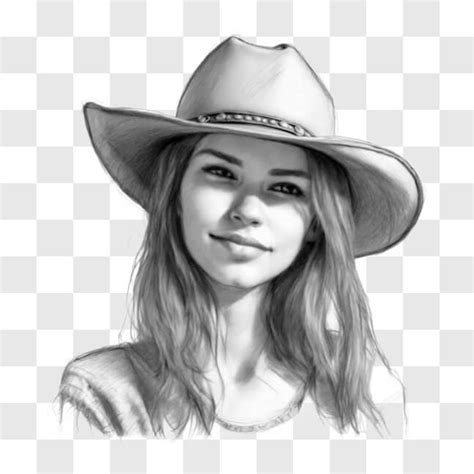 Download Attractive Young Woman with Cowboy Hat - Pencil Drawing Sketches Online - Creative Fabrica