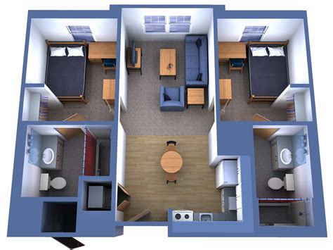 3D Two Bedroom House Layout Design Plans