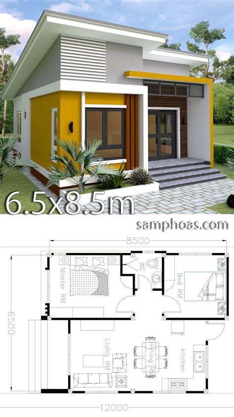 Small Home design Plan 6.5x8.5m with 2 Bedrooms. This villa is modeling by SAM-ARCHITECT With ...