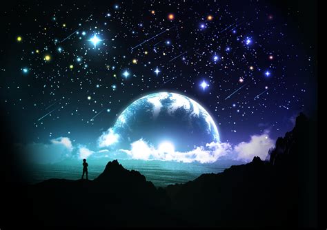 Download Star Ocean Water Blue Night Planet Fantasy Anime Sci Fi Blue Anime Wallpaper by Y-K