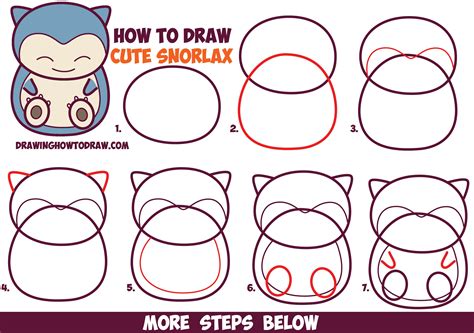 How to Draw Cute Snorlax (Chibi / Kawaii) from Pokemon in Easy Step by Step… Chibi Drawings ...