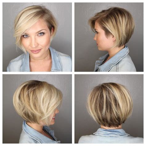 Blonde Stacked Bob with Side Swept Bangs and Highlights - The Latest Hairstyles for Men and ...