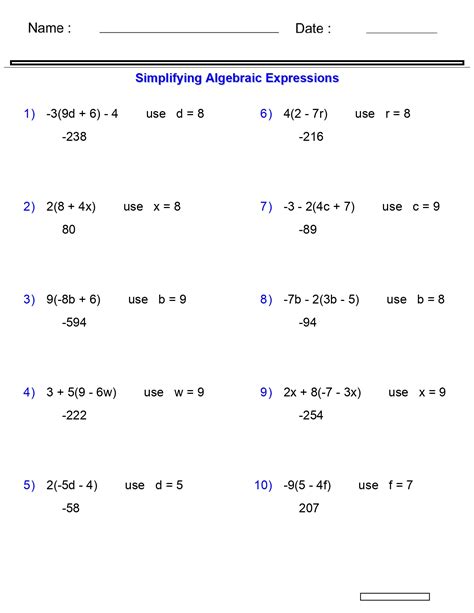 Algebraic Expressions Worksheets Evaluating One Variable Worksheets 3 -4 Terms | Made By Teachers