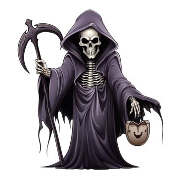 Happy Halloween Greeting Card With Grim Reaper Carrying A Big Scythe, Grim Reaper, Scythe, Grim ...