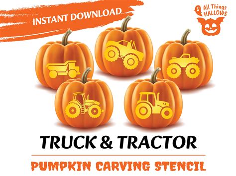 Monster TRUCK and TRACTOR Pumpkin Carving Stencil Templates Pattern Instant Download Pdf DIY ...