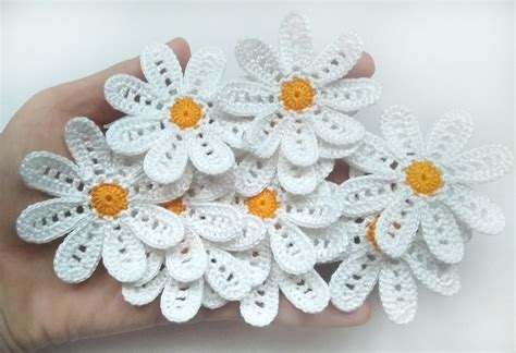 Crochet Daisy Applique Flowers 3pcs Crochet Decorative Flowers - Etsy