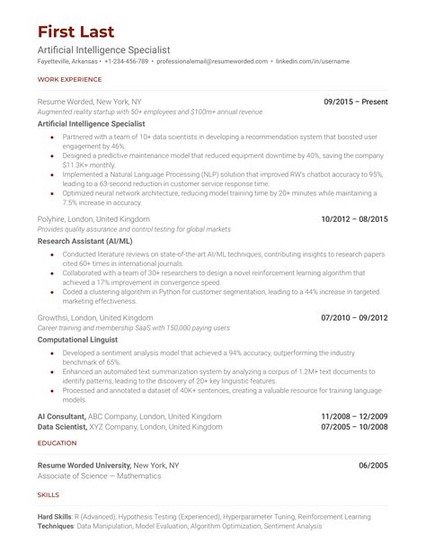 Artificial Intelligence Specialist Resume Examples for 2024 | Resume Worded